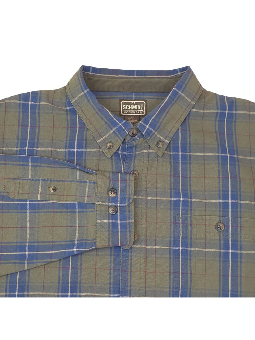 C.E. Schmidt Workwear Mens 2X Long Sleeve Button-Up Plaid Shirt Cotton Blend